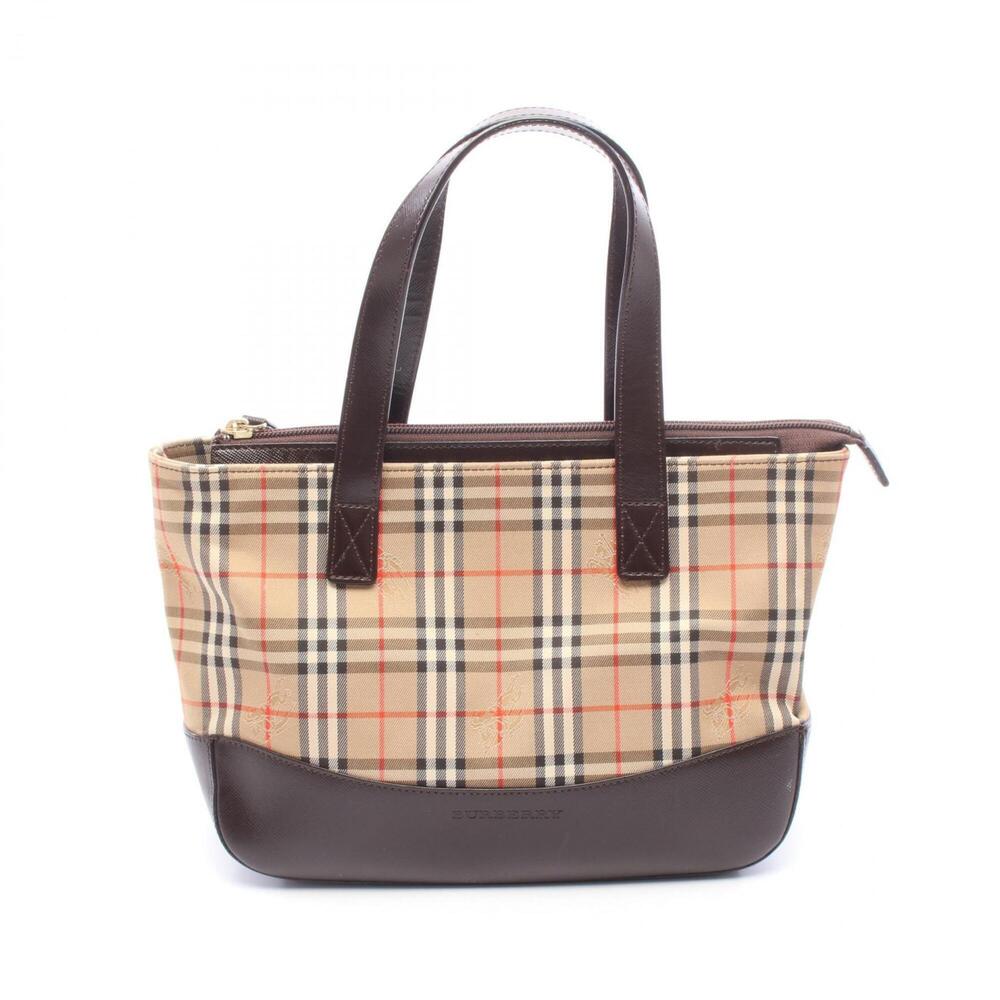 Burberry Nova Check Handbag, Canvas and Leather, Women's, Beige, Brown, Multi...